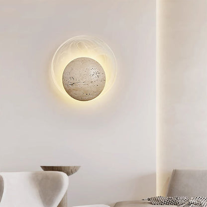 Contemporary Nordic Travertine Glass Round Smoke Textured Zipper LED Wall Sconce Lamp For Bedside