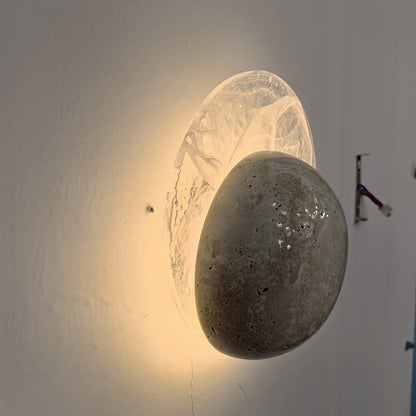 Contemporary Nordic Travertine Glass Round Smoke Textured Zipper LED Wall Sconce Lamp For Bedside