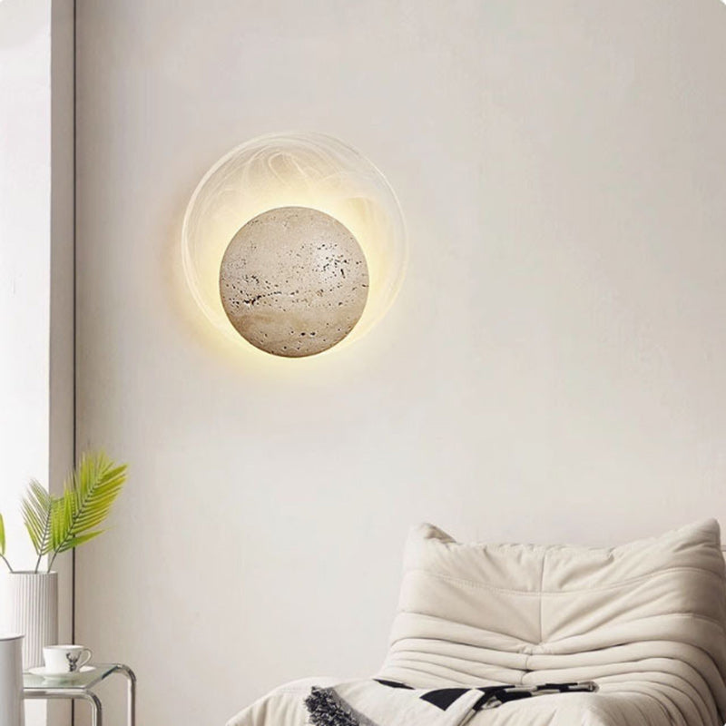 Contemporary Nordic Travertine Glass Round Smoke Textured Zipper LED Wall Sconce Lamp For Bedside
