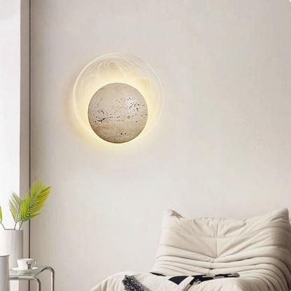 Contemporary Nordic Travertine Glass Round Smoke Textured Zipper LED Wall Sconce Lamp For Bedside