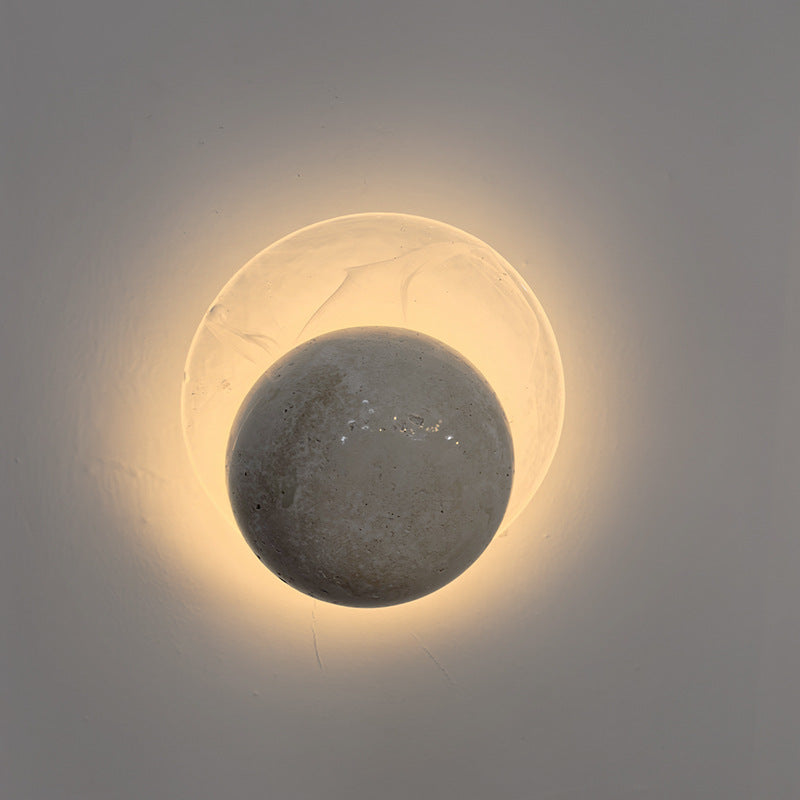 Contemporary Nordic Travertine Glass Round Smoke Textured Zipper LED Wall Sconce Lamp For Bedside