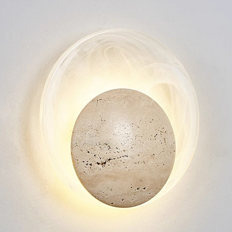 Contemporary Nordic Travertine Glass Round Smoke Textured Zipper LED Wall Sconce Lamp For Bedside