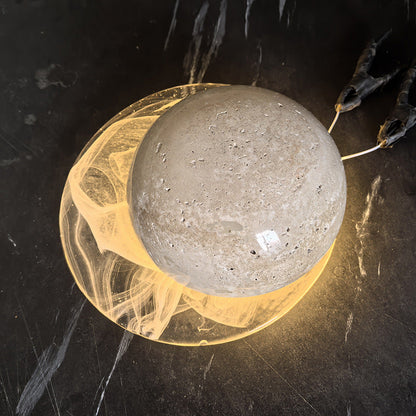Contemporary Nordic Travertine Glass Round Smoke Textured Zipper LED Wall Sconce Lamp For Bedside