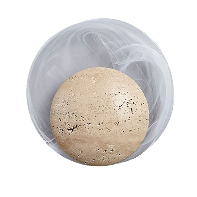 Contemporary Nordic Travertine Glass Round Smoke Textured Zipper LED Wall Sconce Lamp For Bedside