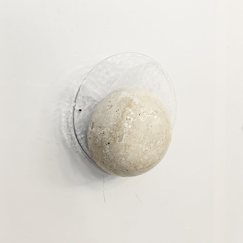 Contemporary Nordic Travertine Glass Round Smoke Textured Zipper LED Wall Sconce Lamp For Bedside