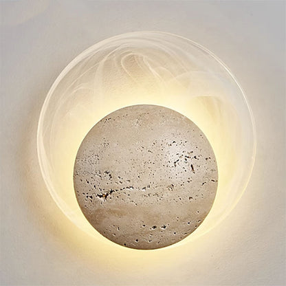 Contemporary Nordic Travertine Glass Round Smoke Textured Zipper LED Wall Sconce Lamp For Bedside