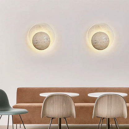 Contemporary Nordic Travertine Glass Round Smoke Textured Zipper LED Wall Sconce Lamp For Bedside