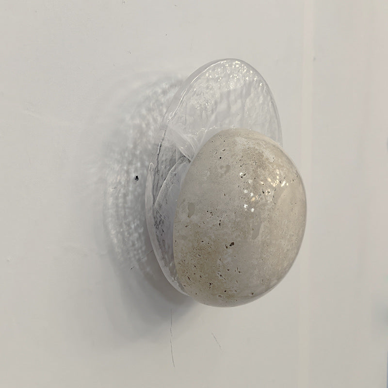 Contemporary Nordic Travertine Glass Round Smoke Textured Zipper LED Wall Sconce Lamp For Bedside