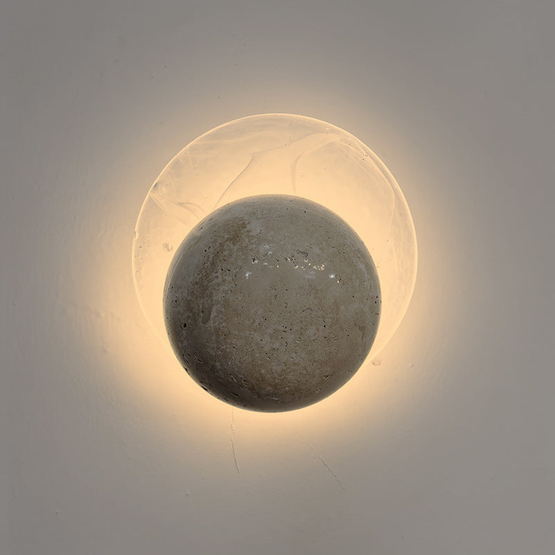 Contemporary Nordic Travertine Glass Round Smoke Textured Zipper LED Wall Sconce Lamp For Bedside