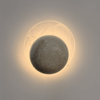 Contemporary Nordic Travertine Glass Round Smoke Textured Zipper LED Wall Sconce Lamp For Bedside