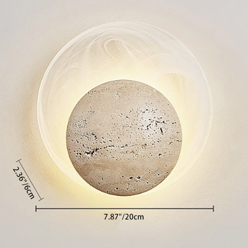 Contemporary Nordic Travertine Glass Round Smoke Textured Zipper LED Wall Sconce Lamp For Bedside
