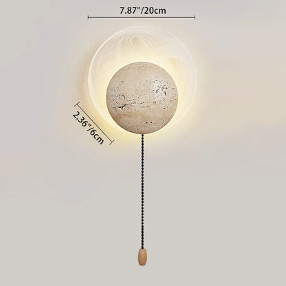 Contemporary Nordic Travertine Glass Round Smoke Textured Zipper LED Wall Sconce Lamp For Bedside