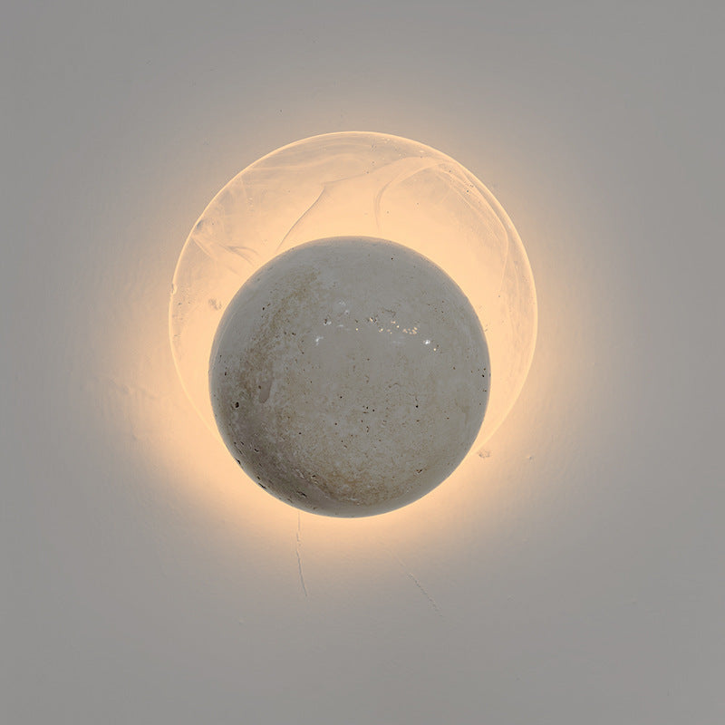 Contemporary Nordic Travertine Glass Round Smoke Textured Zipper LED Wall Sconce Lamp For Bedside
