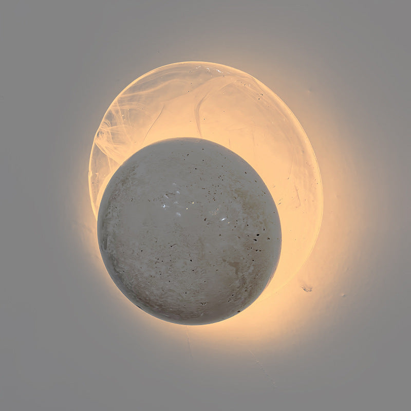 Contemporary Nordic Travertine Glass Round Smoke Textured Zipper LED Wall Sconce Lamp For Bedside