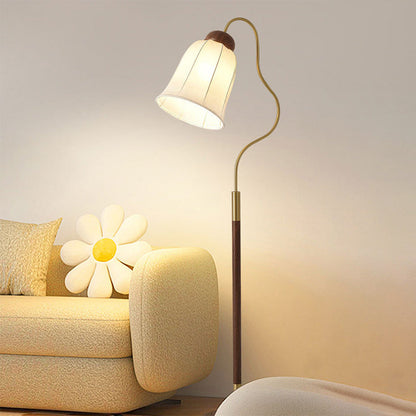 Traditional French Bell Printed Metal Fabric 1-Light Standing Floor Lamp For Living Room