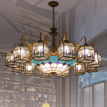 Traditional Farmhouse Iron Glass Deer House 3/5/6/8/9/13 Light Chandeliers For Living Room