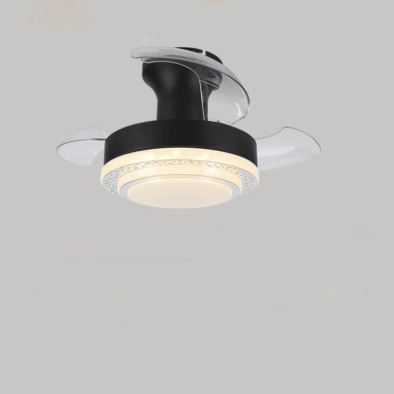 مروحة سقف معاصرة من الحديد الإسكندنافي مصنوعة من مادة ABS دائرية الشكل مزودة بإضاءة LED شبه مسطحة لغرفة المعيشة 
