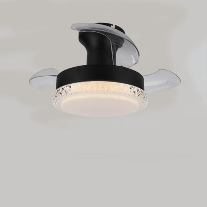 مروحة سقف معاصرة من الحديد الإسكندنافي مصنوعة من مادة ABS دائرية الشكل مزودة بإضاءة LED شبه مسطحة لغرفة المعيشة 
