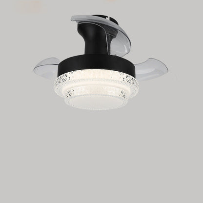 مروحة سقف معاصرة من الحديد الإسكندنافي مصنوعة من مادة ABS دائرية الشكل مزودة بإضاءة LED شبه مسطحة لغرفة المعيشة 