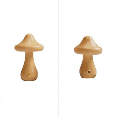 Contemporary Creative Rechargeable Mushroom Solid Wood LED Table Lamp Night Light For Bedside
