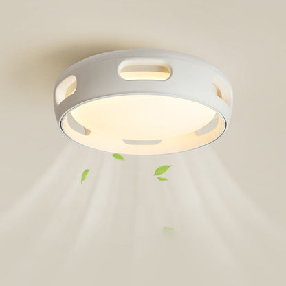 Contemporary Nordic Round Bladeless PC Acrylic LED Semi-Flush Mount Ceiling Fan Light For Bedroom