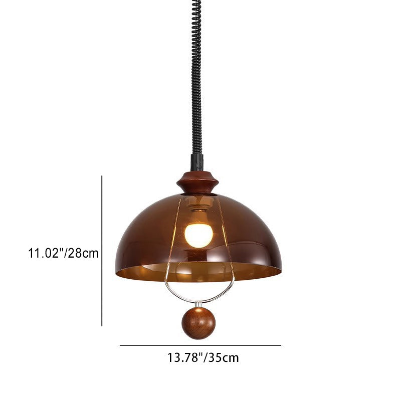 Traditional Vintage Dome Liftable Iron Acrylic Wood 1-Light Pendant Light For Dining Room