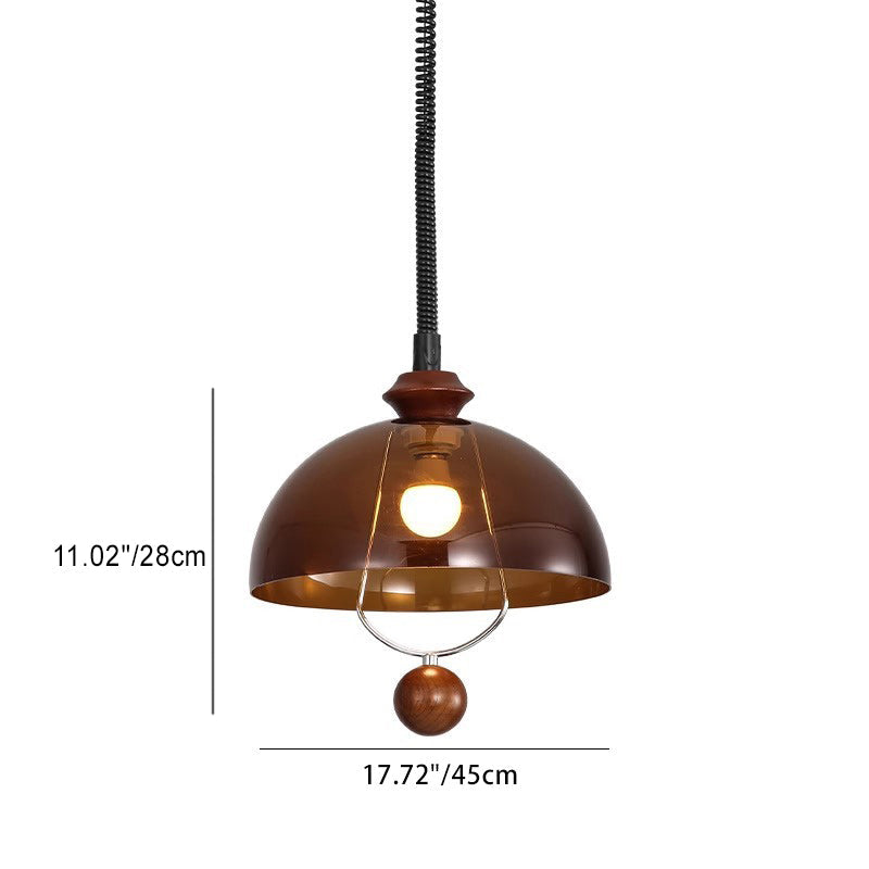 Traditional Vintage Dome Liftable Iron Acrylic Wood 1-Light Pendant Light For Dining Room