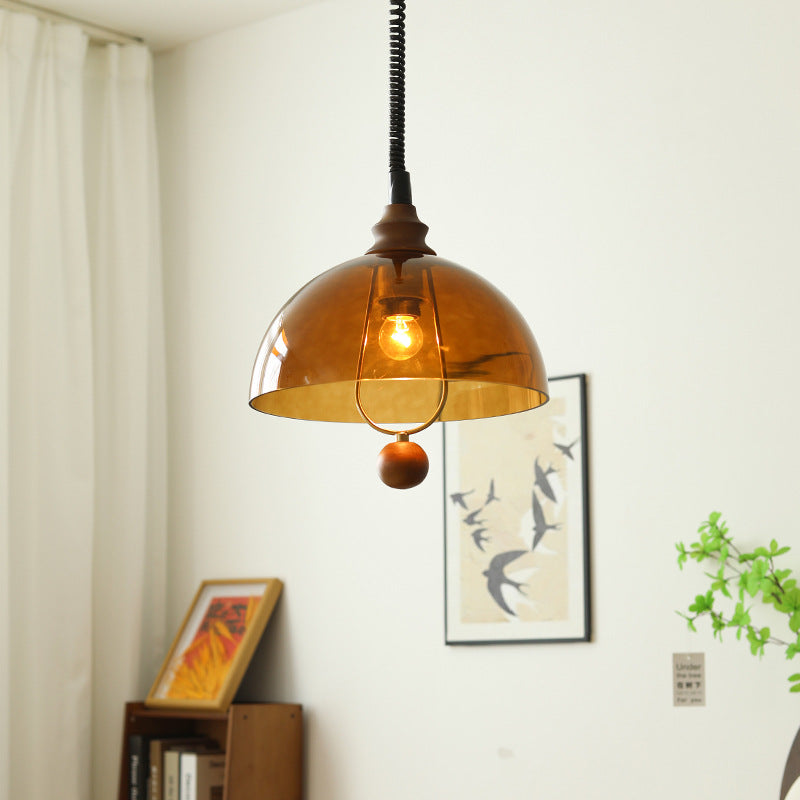 Traditional Vintage Dome Liftable Iron Acrylic Wood 1-Light Pendant Light For Dining Room