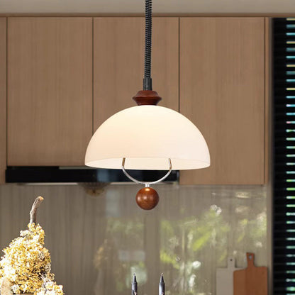 Traditional Vintage Dome Liftable Iron Acrylic Wood 1-Light Pendant Light For Dining Room