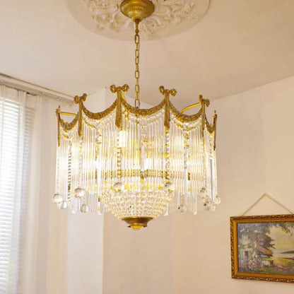 Traditional French Brass Crystal Bow Tie Tassel 4/6/8 Light Chandeliers For Living Room