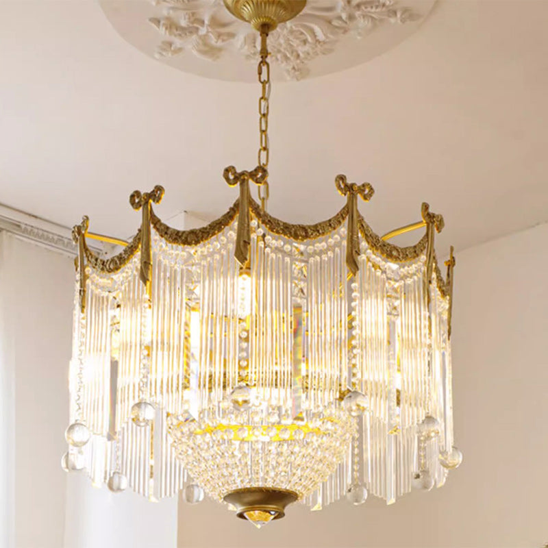Traditional French Brass Crystal Bow Tie Tassel 4/6/8 Light Chandeliers For Living Room