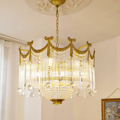 Traditional French Brass Crystal Bow Tie Tassel 4/6/8 Light Chandeliers For Living Room