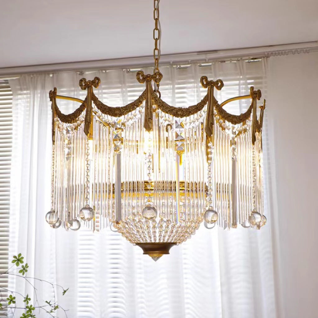 Traditional French Brass Crystal Bow Tie Tassel 4/6/8 Light Chandeliers For Living Room