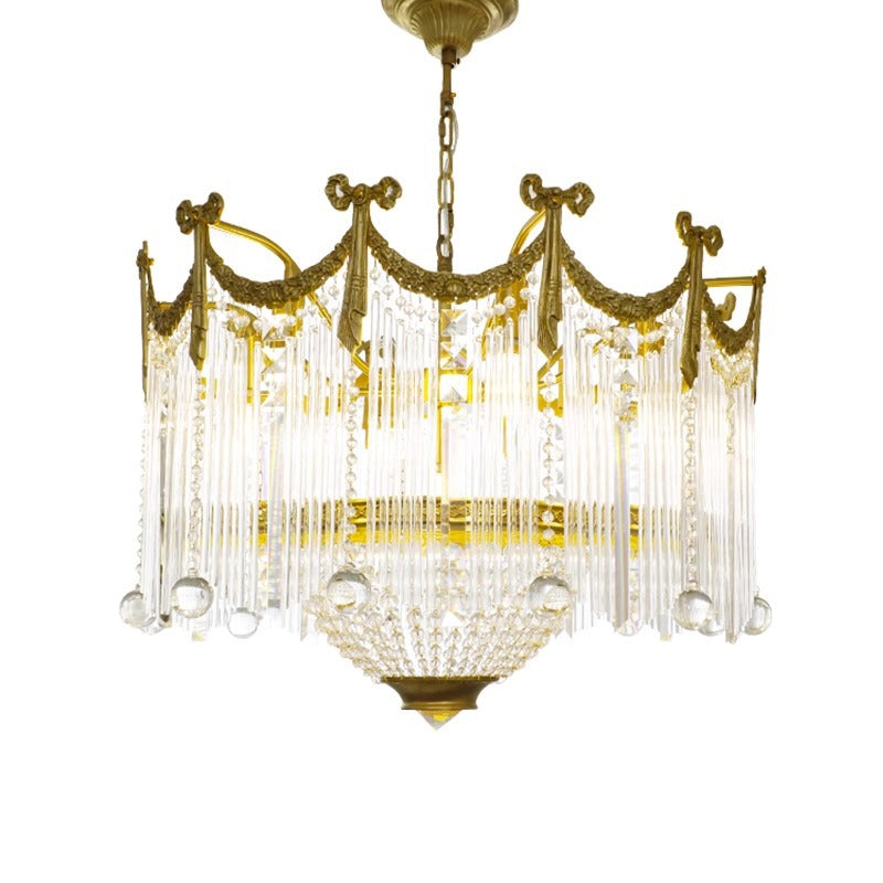 Traditional French Brass Crystal Bow Tie Tassel 4/6/8 Light Chandeliers For Living Room