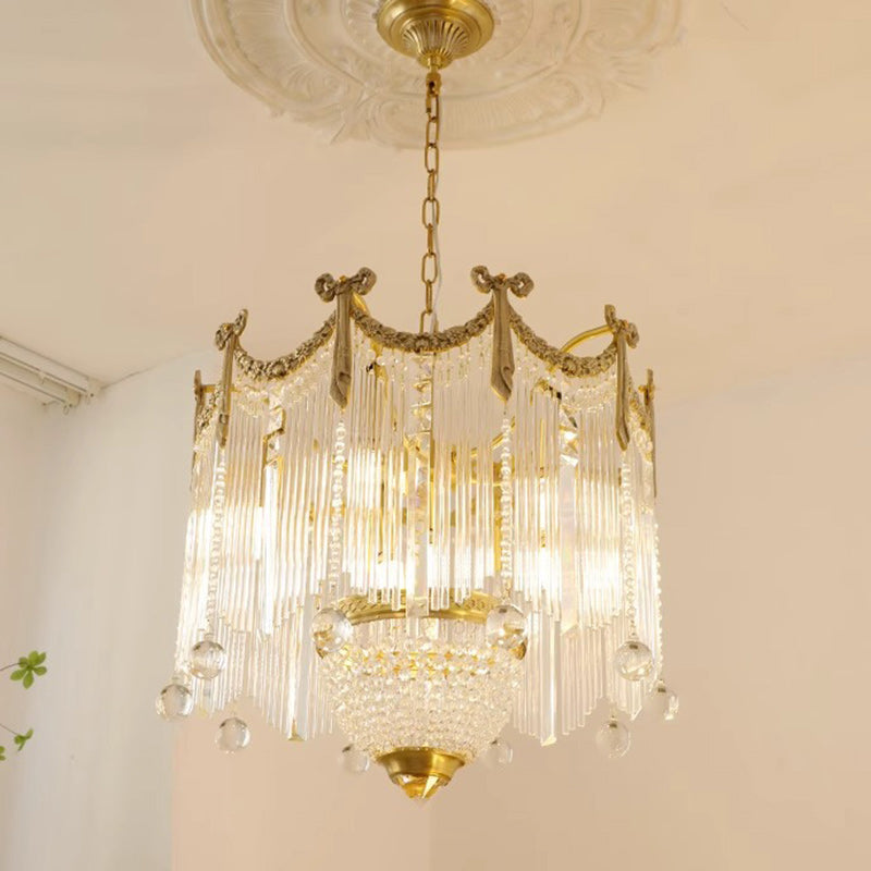 Traditional French Brass Crystal Bow Tie Tassel 4/6/8 Light Chandeliers For Living Room