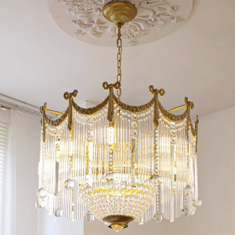 Traditional French Brass Crystal Bow Tie Tassel 4/6/8 Light Chandeliers For Living Room