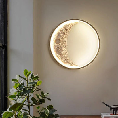 مصباح حائط LED بتصميم دائري على شكل قمر من الراتنج بتصميم آرت ديكو عصري للممر