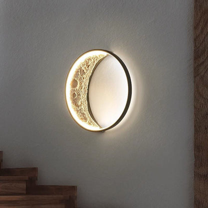 مصباح حائط LED بتصميم دائري على شكل قمر من الراتنج بتصميم آرت ديكو عصري للممر