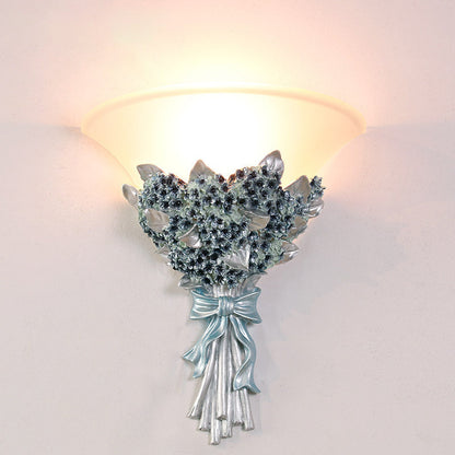 Traditional European Resin Glass Hardware Flower Frosted Horn 1-Light Wall Sconce Lamp For Living Room