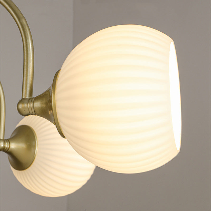 Traditional French Iron Glass Striped Ball 3/4/5/6/8 Light Chandeliers For Living Room