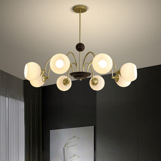 Traditional French Iron Glass Striped Ball 3/4/5/6/8 Light Chandeliers For Living Room