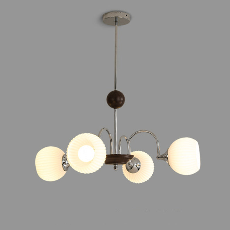 Traditional French Iron Glass Striped Ball 3/4/5/6/8 Light Chandeliers For Living Room