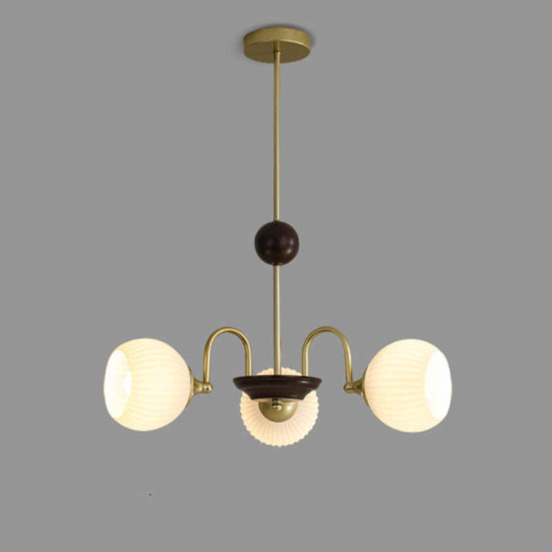 Traditional French Iron Glass Striped Ball 3/4/5/6/8 Light Chandeliers For Living Room