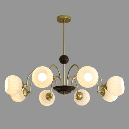 Traditional French Iron Glass Striped Ball 3/4/5/6/8 Light Chandeliers For Living Room