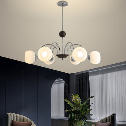 Traditional French Iron Glass Striped Ball 3/4/5/6/8 Light Chandeliers For Living Room