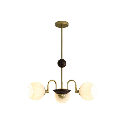 Traditional French Iron Glass Striped Ball 3/4/5/6/8 Light Chandeliers For Living Room