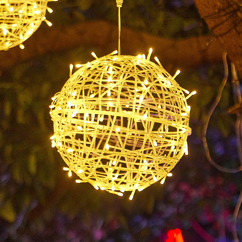 Modern Art Deco Solar Waterproof Weaving Ball Hanging PVC Plastic LED Outdoor Light Landscape Lighting For Garden