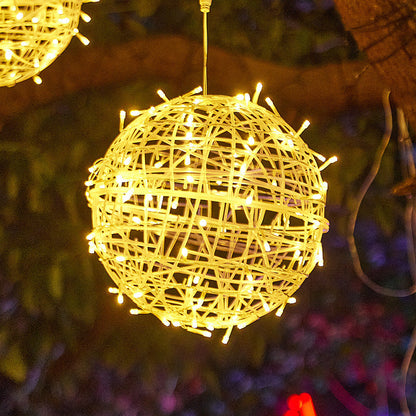 Modern Art Deco Solar Waterproof Weaving Ball Hanging PVC Plastic LED Outdoor Light Landscape Lighting For Garden