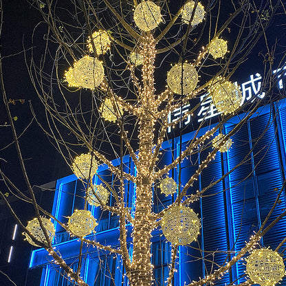 Modern Art Deco Solar Waterproof Weaving Ball Hanging PVC Plastic LED Outdoor Light Landscape Lighting For Garden