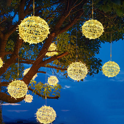 Modern Art Deco Solar Waterproof Weaving Ball Hanging PVC Plastic LED Outdoor Light Landscape Lighting For Garden